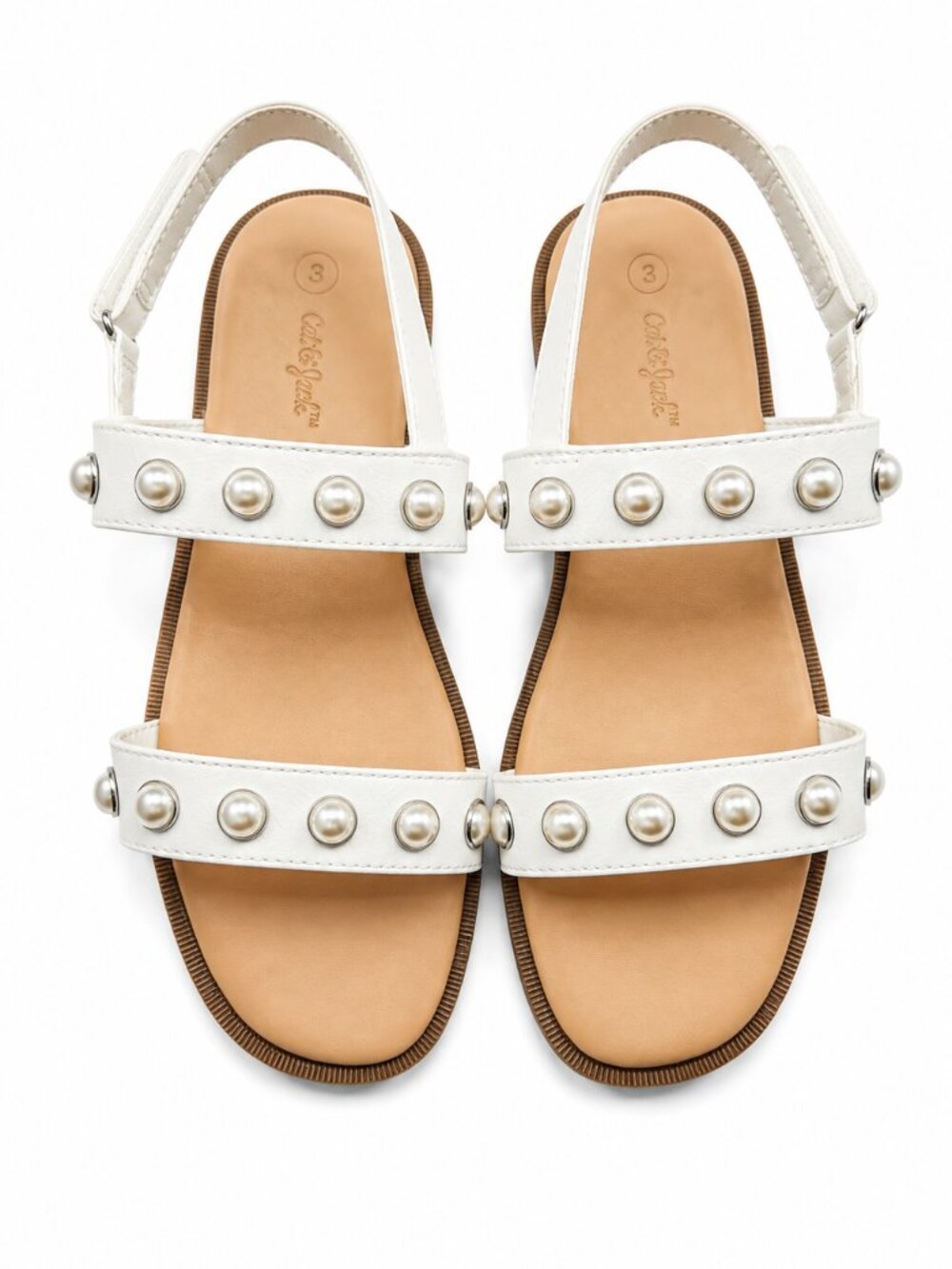 Cat & Jack Girls Size 3 White Pearl Studded Sandals Adjustable Strap NWT